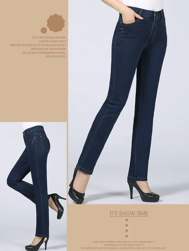 Woman Casual Denim Bootleg Pant Dark Blue Jeans Middle Aged Women Zipper Fly Denim Trousers Mother Pantalones Plus Size Jeans Pants (7)