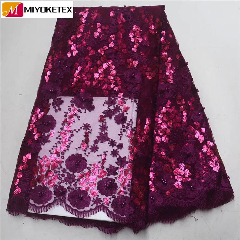 

African French Tulle Lace Fabric With Beads High Quality African Mesh Laces Fabric For Wedding Sequined Lace Fabric PSA461-1
