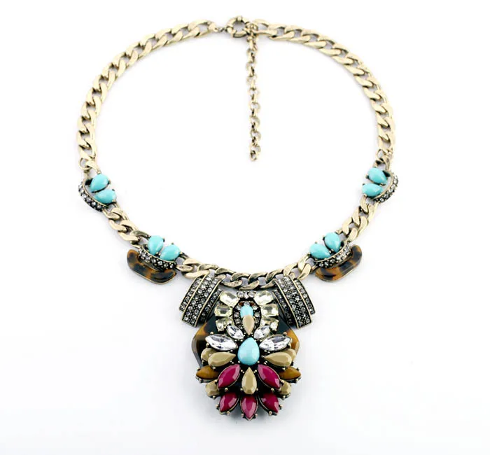 

Sale Trendy Women Resin Collier Necklace Collares Fashion New Flower Statement Pendant Necklaces For Women Factory Wholesale