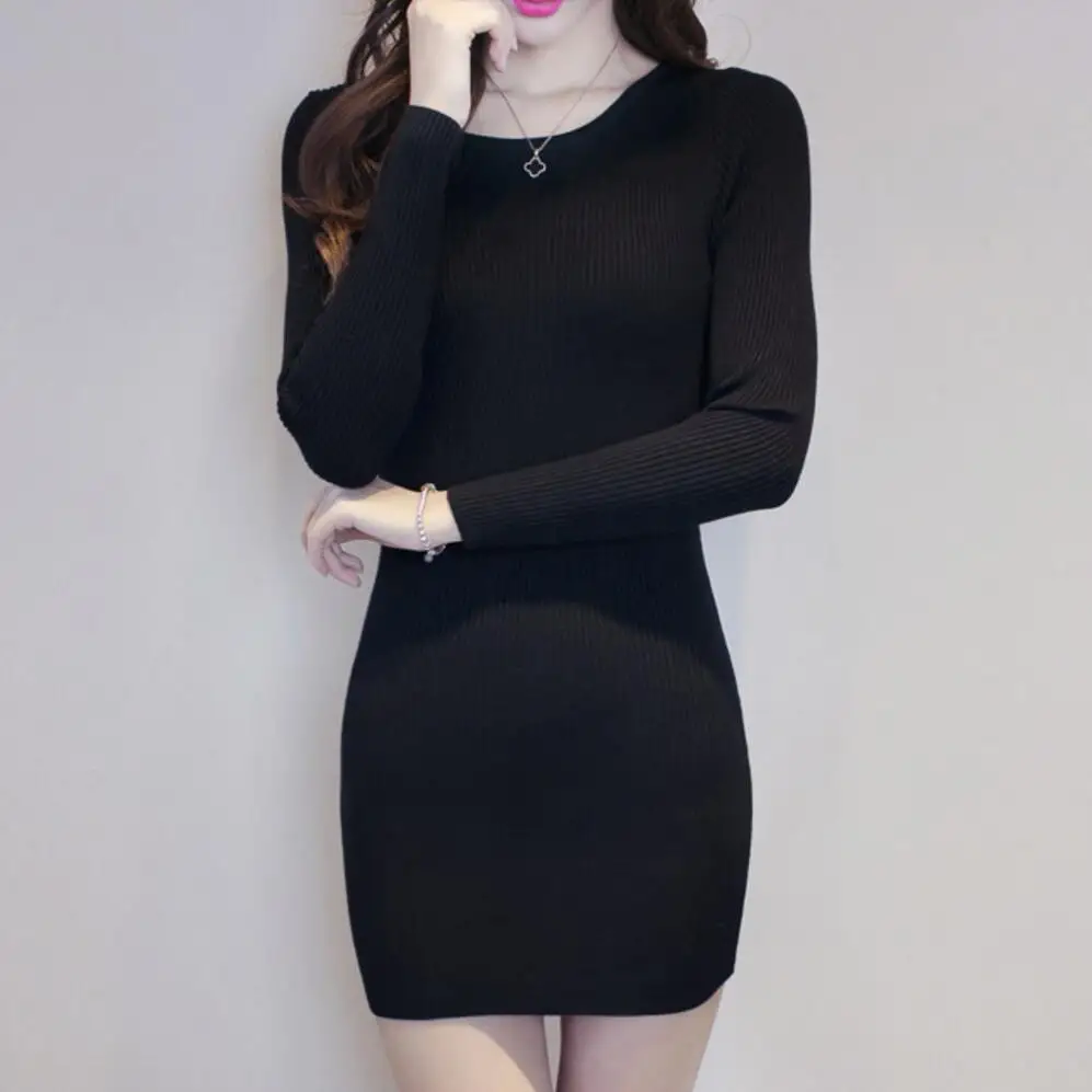 Round Neck Knitted Dress Women Fall Winter Brief Solid Color Elastic One-Piece Bodycon Basic Above Knee Mini Sweater Dress
Round Neck Knitted Dress Women Fall Winter Brief Solid Color Elastic One-Piece Bodycon Basic Above Knee Mini Sweater Dress