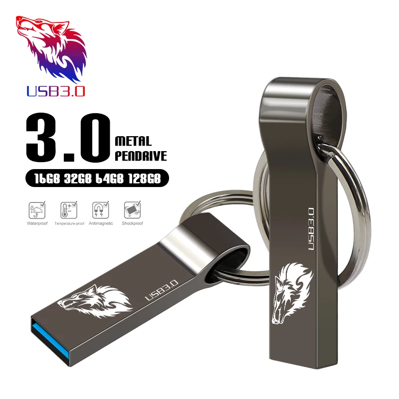 

New usb flash drive high speed USB 3.0 pendrive 8gb 16gb 32gb 64gb Pen drive metal flash memory stick Bright gray with key ring