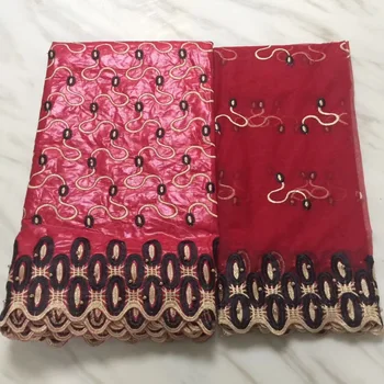 

Red Wholesale nigerian Bazin Brocade Promotion Richer Getzner Beads Guinea Basin Garment lace Materials For Dress