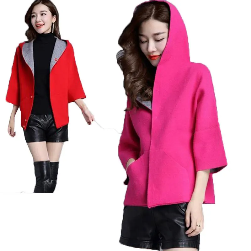 

2018New Spring Autumn Plus size Women Sweater Cardigan Hooded Fashion Female Wool Short Coat Quality Femme Christmas Sweater 113