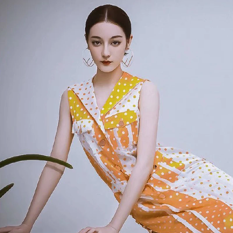 

Runway Designer High Quality 2019 Summer New Women'S Fashion Party Sexy Workplace Vintage Elegant Chic Polka Dot Vest Dress