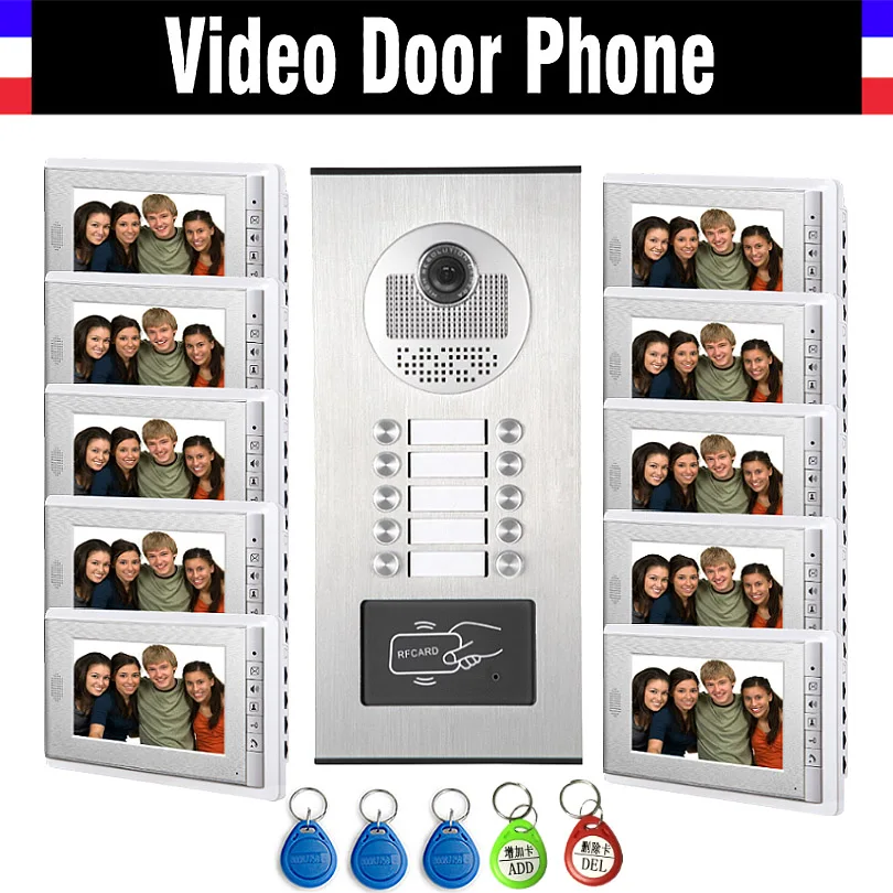 10 Units Apartment Intercom System Video Intercom Video Door Phone Kit HD Camera 7\ Monitor with RFID keyfobs for 10 Household 10 Units Apartment Intercom System Video Intercom Video Door Phone Kit HD Camera 7\ Monitor with RFID keyfobs for 10 Household