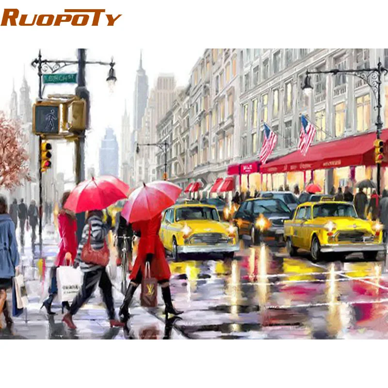 

RUOPOTY Modern City Street DIY Painting By Numbers Landscape Handpainted Oil Painting Acrylic Wall Art Picture 40x50cm Artwork