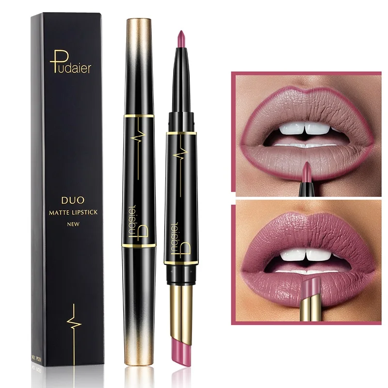

Matte Lipstick Color Cosmetics Double Ended Lip Gloss Lipliner Wateproof Long Lasting Nude Red Matte Lips liner Pencil Lipstick