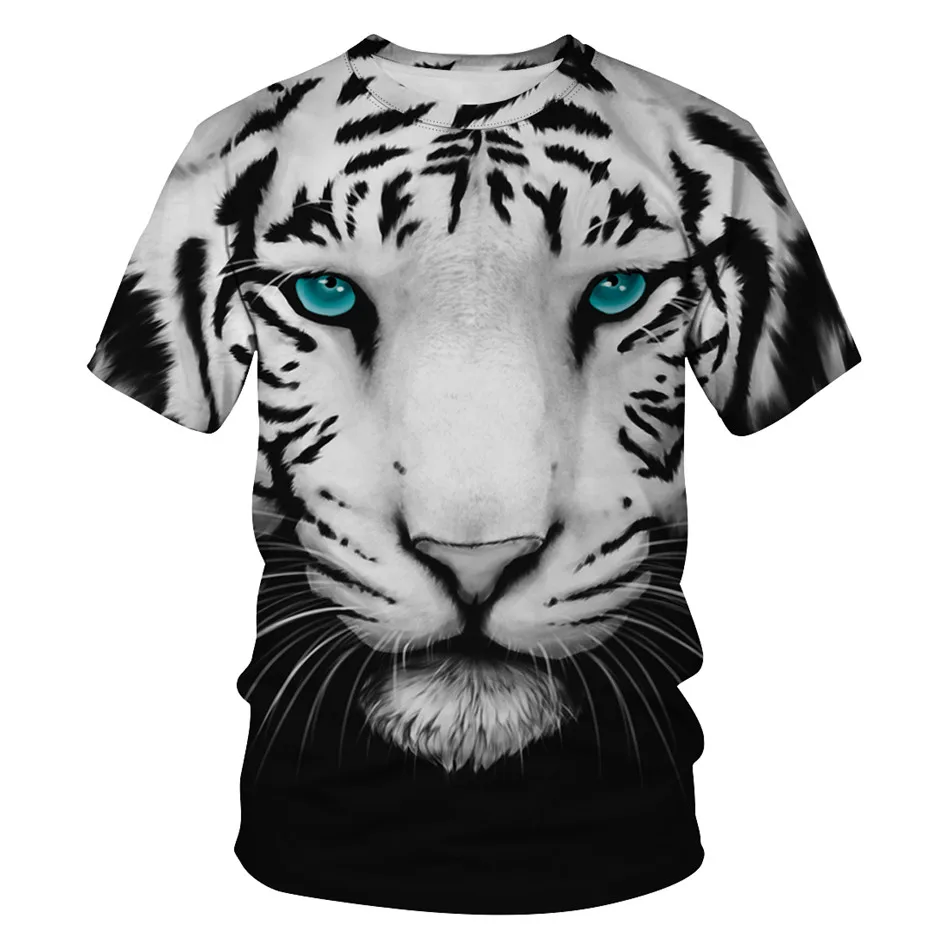 Для маленьких мальчиков и девочек крутой 3d футболка летние дети животных белого цвета, трусы-плавки с изображением морды тигра льва в стиле панк футболка для детей модная пуловеры, футболки