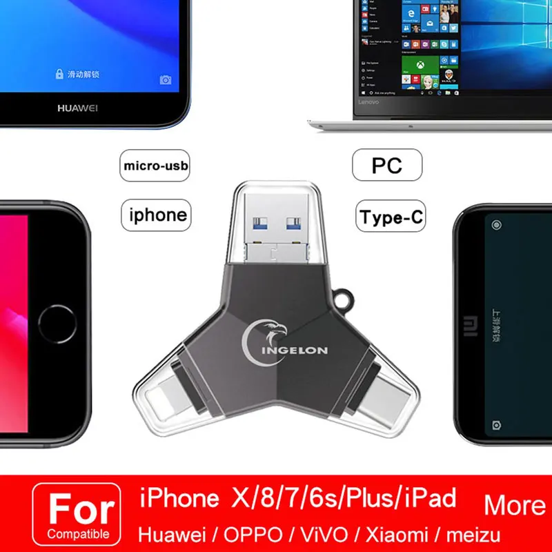 Ingelon USB 3,0 флэш-накопитель 32 Гб 64 Гб 128 ГБ Флешка usb c micro typeC Android Y Стиль зашифрованный USB флэш-накопитель для iphone