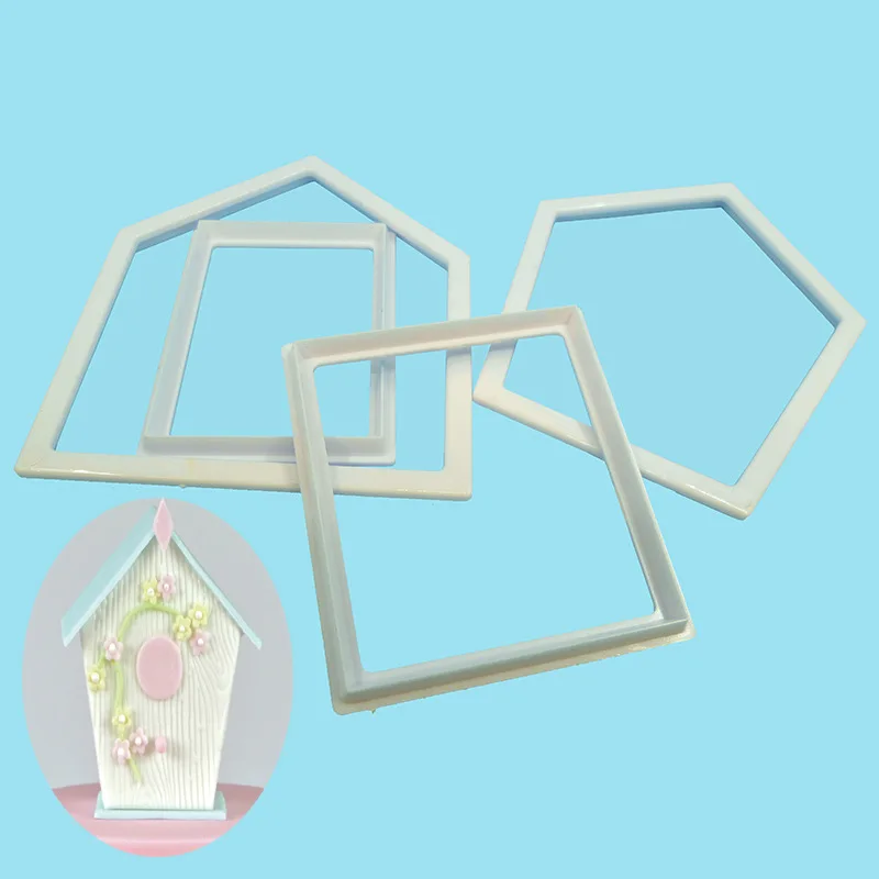 

4pcs/Set Small House Birdcage Mailbox Kennel Turned Sugar Cake Printing Cutting Cookie Cutter model Fondant Mold