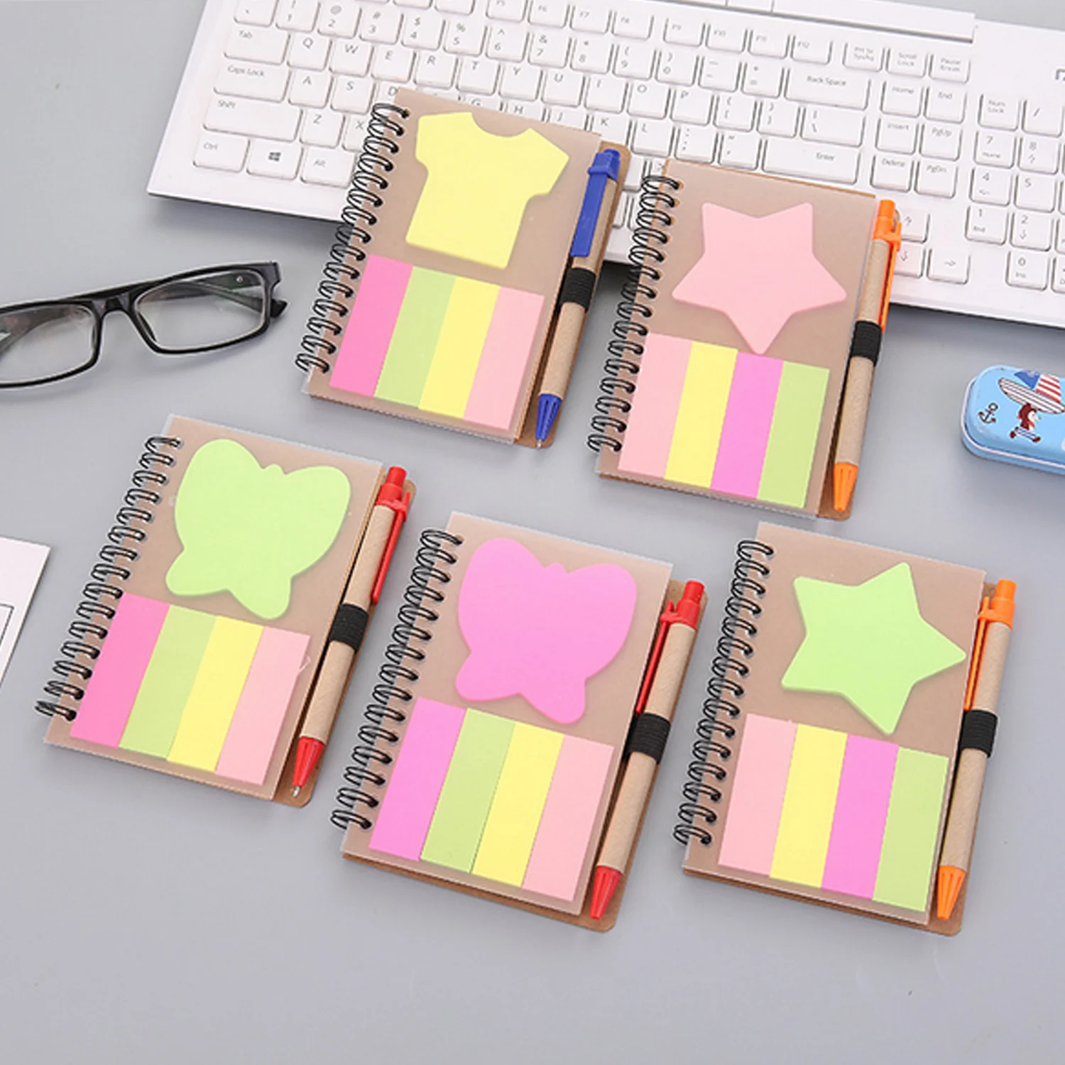 

4PCS Spiral Notebook Notepad with Pen Sticky Notes Memo Pad for School Office Students Teachers Learners Business Random Style