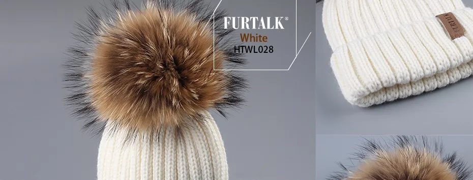 Детская шапка FURTALK, зимняя шапка для мальчиков и девочек 1-10 лет, с помпоном из меха, вязаная теплая шапка-бини