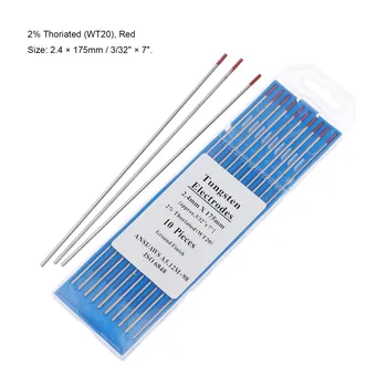 

DRELD 10pcs/lot WT20 Tungsten Electrode Professional Tig Rod 2.4 x175mm (3/32"x7") 2% Thoriated for Tig Welding Machine Red Tip