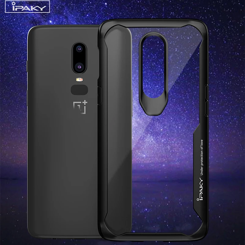 IPAKY Oneplus 6 Чехол A6000 Мягкий Силиконовый ТПУ + ПК Прозрачный чехол для задней панели