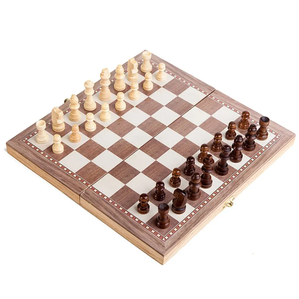 

Funny Folding Wooden International Chess Kit Board Game Traveler Fun Entertainment Easy To Carry Family Game