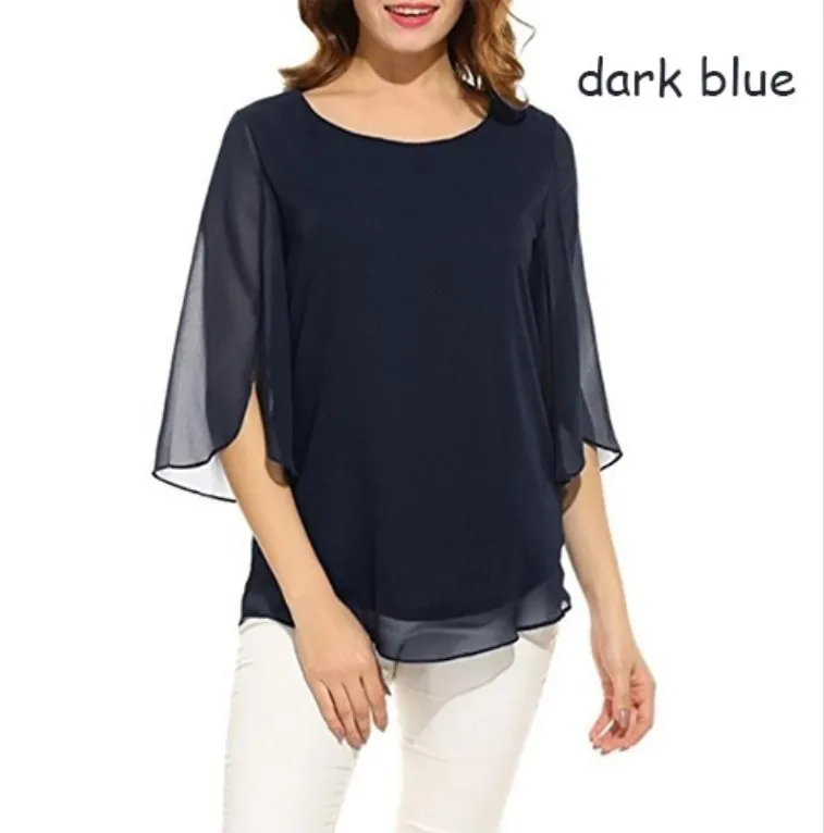 

2019 Summer Women Casual O Neck Loose Top Flare Sleeve Chiffon Blouse Solid Office Lady Shirt Tops