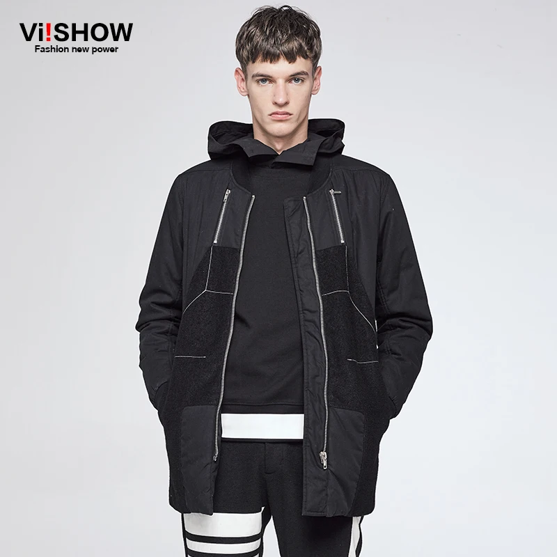 ФОТО VIISHOW Winter Men Jacket Coat Casual Parka Men Slim Fitness Overcoat Jacket Black Zipper Hip Hop Style for Men Clothing MCZ0364