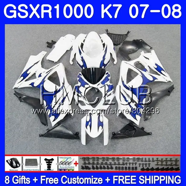 

Body For SUZUKI GSXR-1000 K7 GSX-R1000 GSXR 1000 07 08 35HM.24 GSXR1000 07 08 Bodywork Blue flames GSX R1000 2007 2008 Fairing
