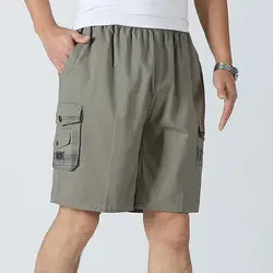 LANBAOSI Для мужчин Пляжные шорты 2018 хлопок бордшорты карман мужской свободные работа шорты человек военный Короткие штаны плюс Размеры F50