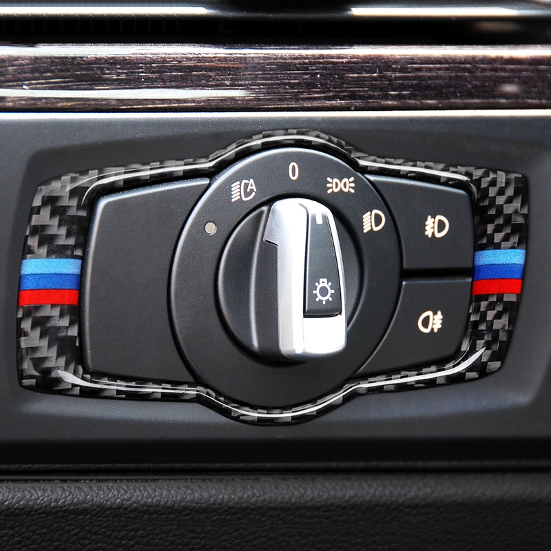 SRXTZM для BMW E90 E92 E93 2008-2012 интерьер из углеродного волокна переключатель фар кнопки крышка отделка автомобиля Стайлинг наклейки 3 серии