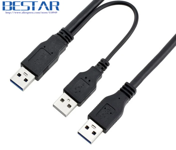 200 шт./лот) USB3.0 Dual USB 3,0 2x A type Male to Male AM USB удлинитель y-образный кабель с USB 2,0 дополнительное питание