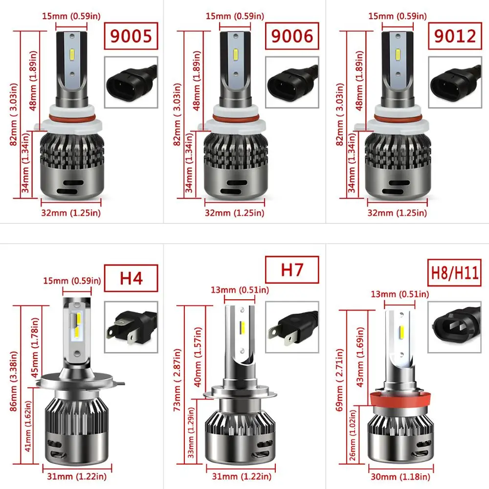 2 шт. H4 H7 светодиодный H11 H8 9012 9006 HB4 H1 9005 HB3 для автомобильных фар светодиодный фары с чипом CSP 16000LM Авто Противотуманные фары 6000 К DC12V 24V