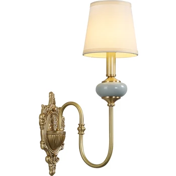

American style living room wall lamp luxury ceramic all copper corridor bedroom wall light creative bedside corridor mirror lamp