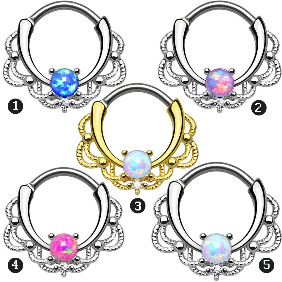 16g 1.2mm Opal Gem Septum Ringen G23 Titanium Piercing Neus Hot Opaal Oor tunnel 5 Keuzeg23