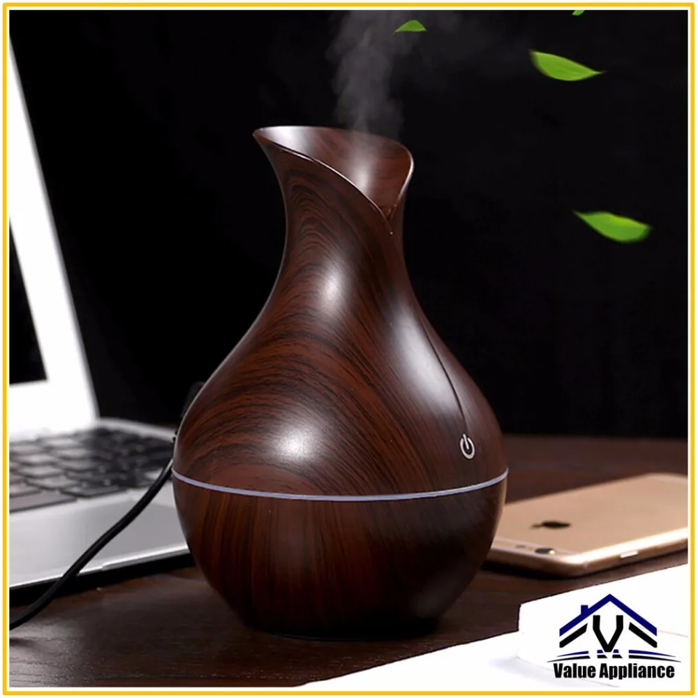

150ml Mini Aroma Essential Oil Diffuser Ultrasonic Air Humidifier with Wood Grain 7 Color Changing LED Lights for Table