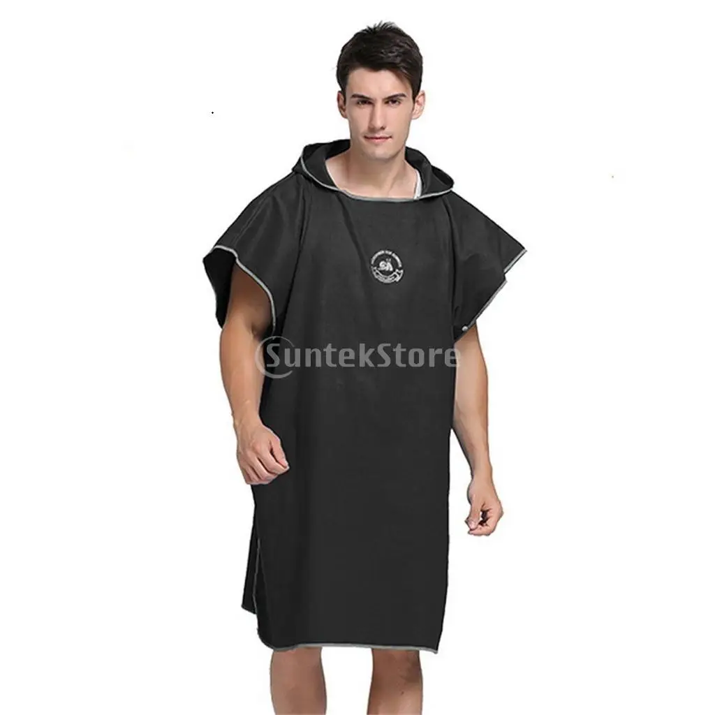 Unisex Men Women Boys Girls Soft Microfiber Surf Beach Swim Hooded Poncho Wetsuit Changing Robe Towel - Compact & Lightweight