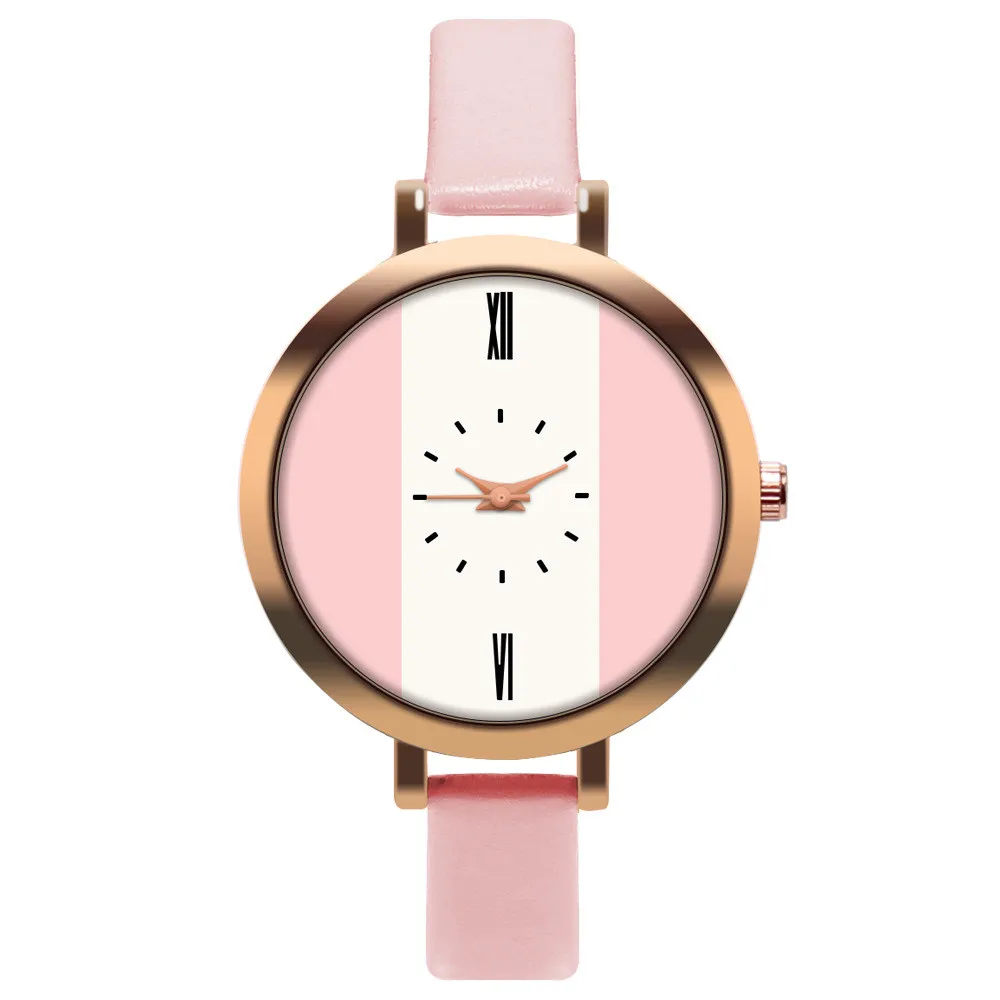 High Quality Fashion Leather Strap 3-Color Stitching Women Watch Casual Quartz Wrist Watch Women Dress Ladies Luxury Watches