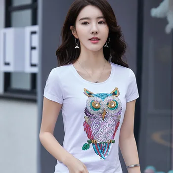 

Ariana Grande Gothic New Summer Women High Street Fashion Rhinestone Animal Printing Beading T Shirt Tops Ladies Cartoon Shirts