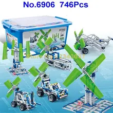 6906 746 шт 6в1 technic science wind energy gear ветряная мельница самолет автомобиль самолет электрические строительные блоки игрушка