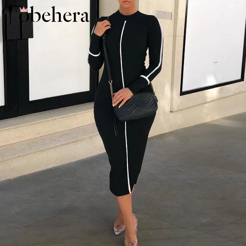 Glamaker عارضة كم طويل قلم رصاص اللباس المرأة bodycon اللياقة البدنية mididress الصيف الإناث الشارع الشهير أنيقة اللباس الخريف اللباس