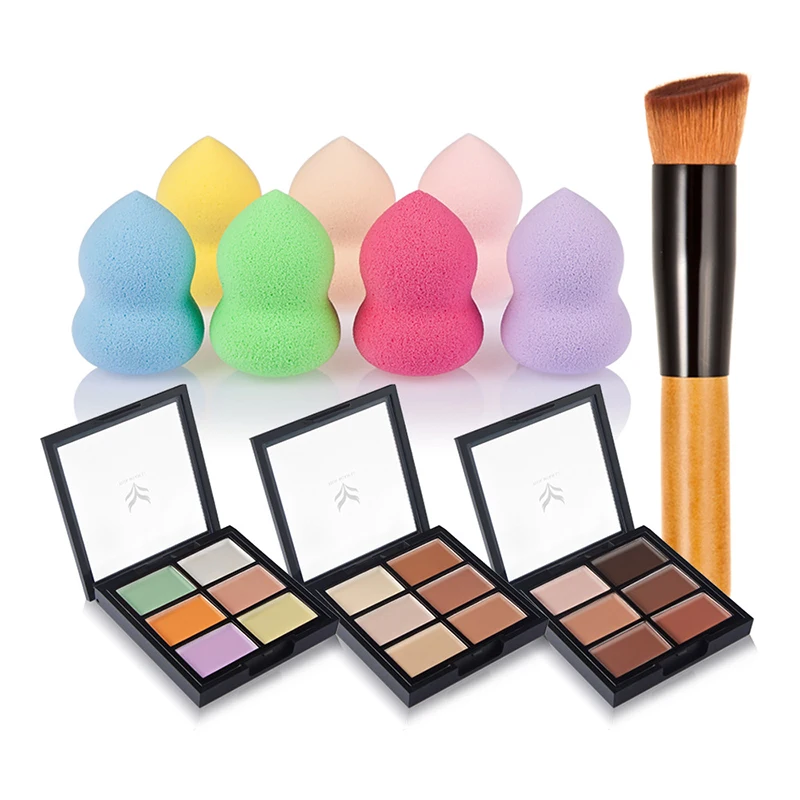 HUAMIANLI Fashion 6 Color Concealer Palette + Make Up Puff + Wood