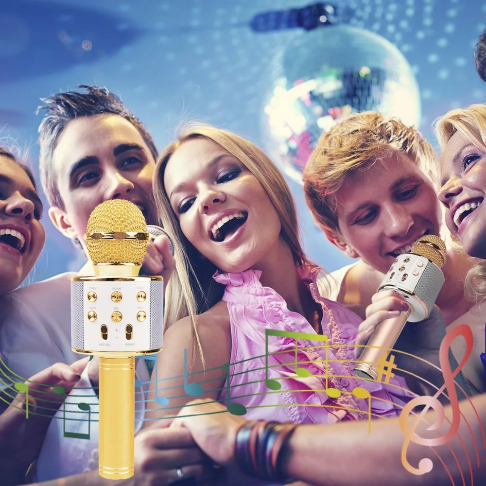 Bluetooth Wireless Microphone WS-858 Handheld Karaoke Mic USB KTV Player Bluetooth Speaker Record Music Microphones WS858