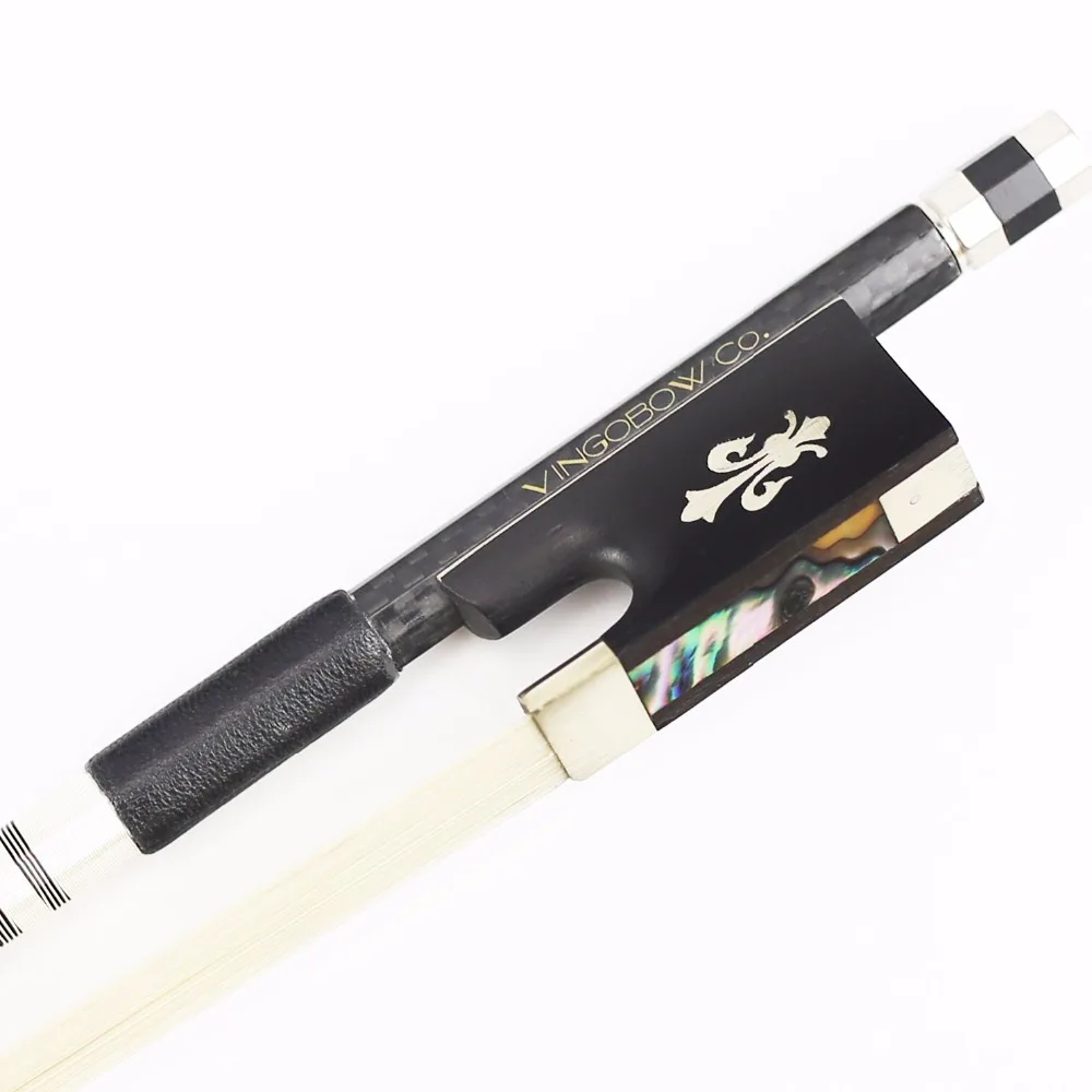Comprar Envío Gratis 4 4 tamaño 114V tejido de fibra de carbono violín arco recto de alta calidad de ébano Rana melena blanca violín partes Accesorios