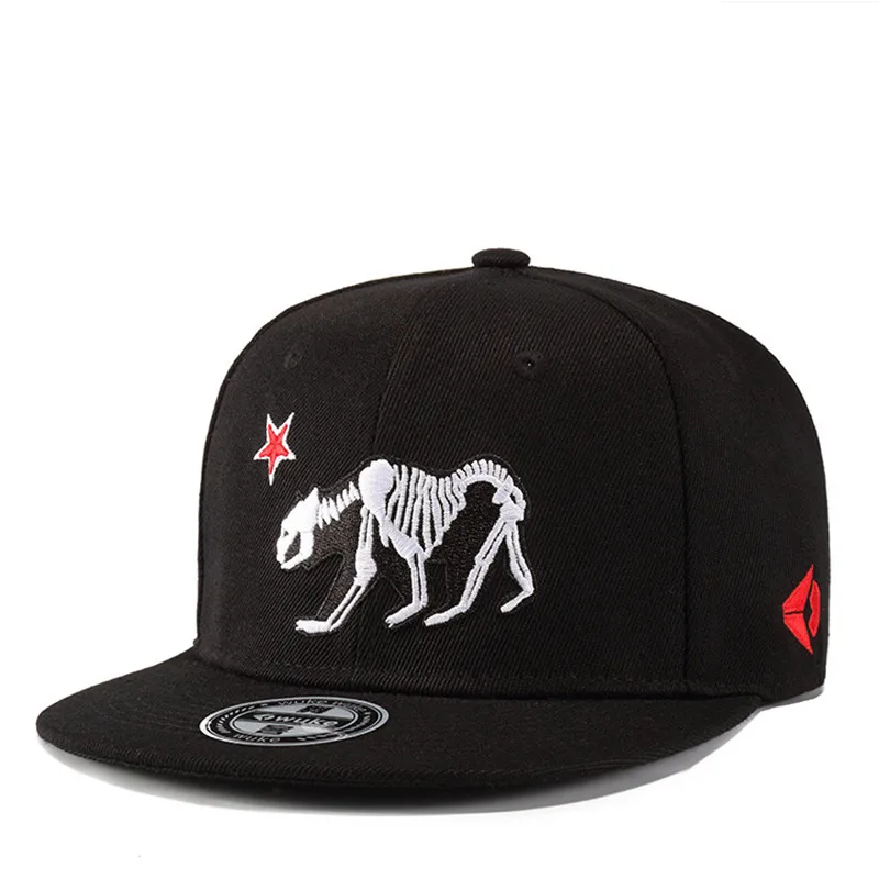 

[WUKE] Fashion Embroidery Wolf Bone Man Woman's Baseball Flat Brimmed Snapback Casquette Caps HIP HOP Bboy Hats Adjustable