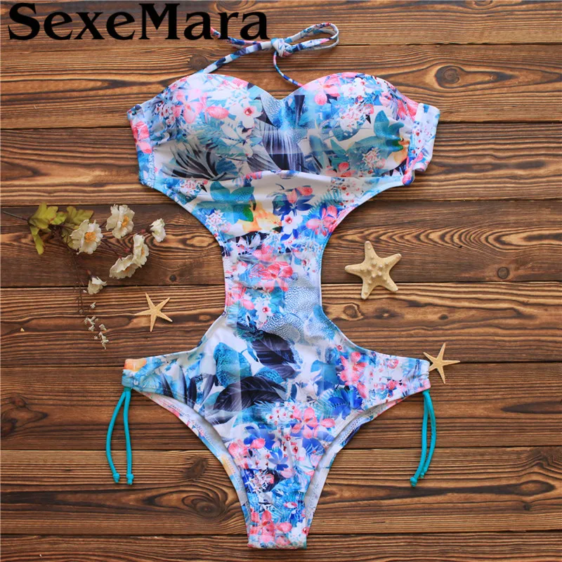 

One Piece Swimsuit Sexy Swimwear Women 2017 Summer Beach Wear Bathing Suit Bandage Backless Halter Top Monokini Bodysuit