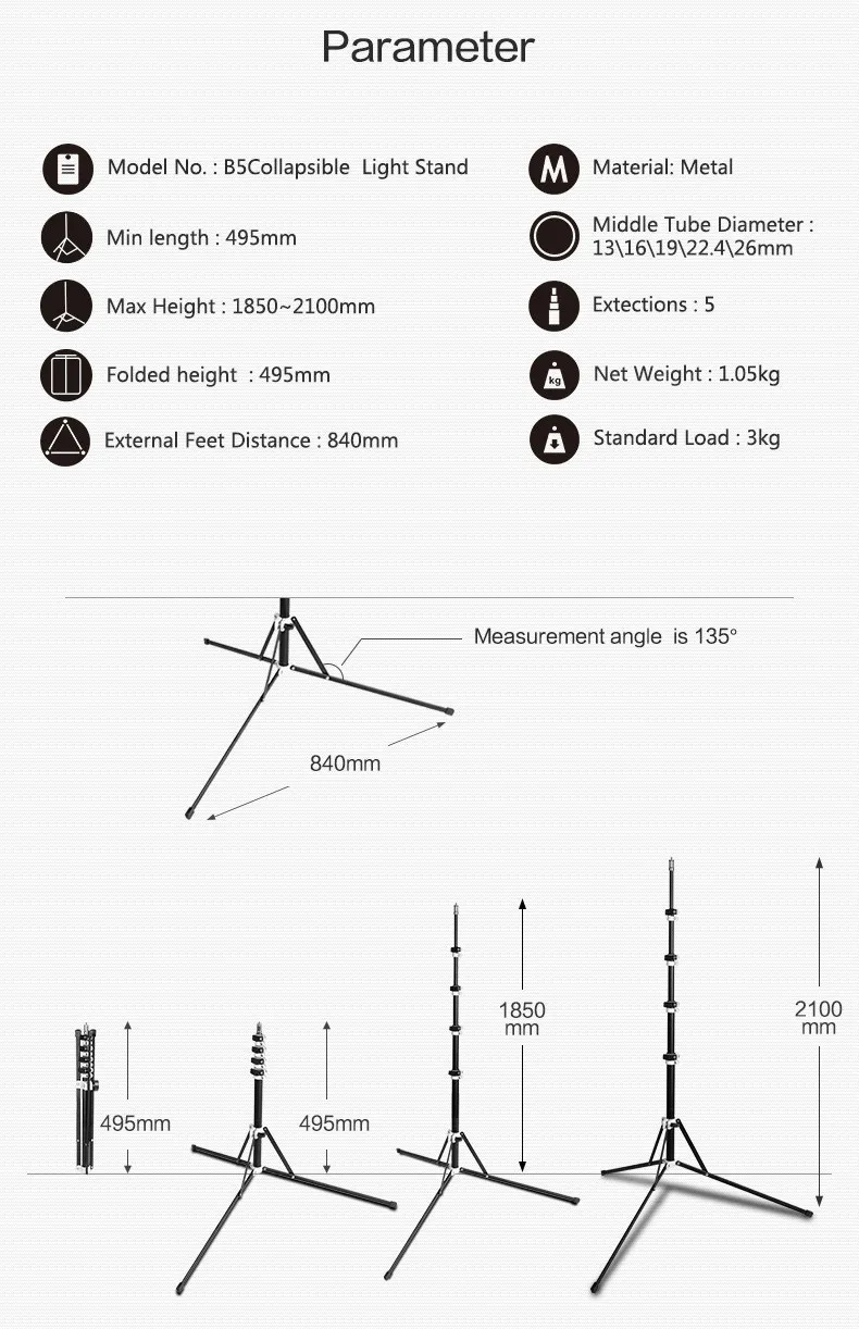 210 см светильник стенд 6.9ft металлический Портативный складной штатив с тремя опорами и стрелы триггер для студийной вспышки светильник ing Наборы Поддержка подшипник 3 кг CD30