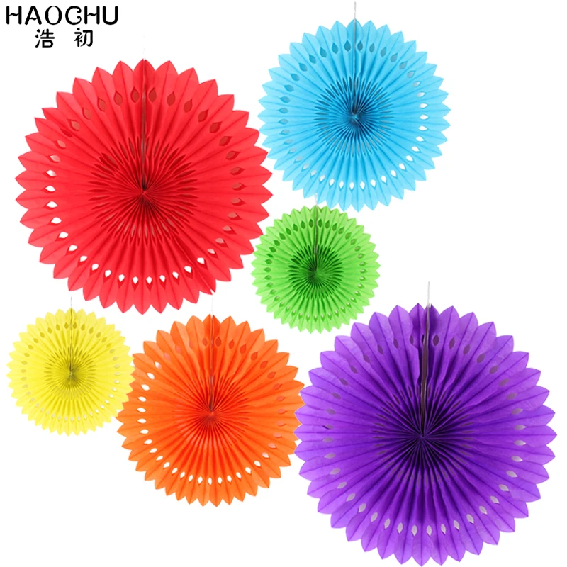 Haochu Mixed Colorful 6 Pcs Lot Meaningful Diy Paper Fans Flower
