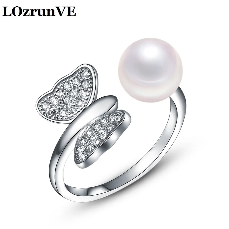 

LOzrunVE 2018 Korean female ornaments all-match butterfly freshwater pearl ring