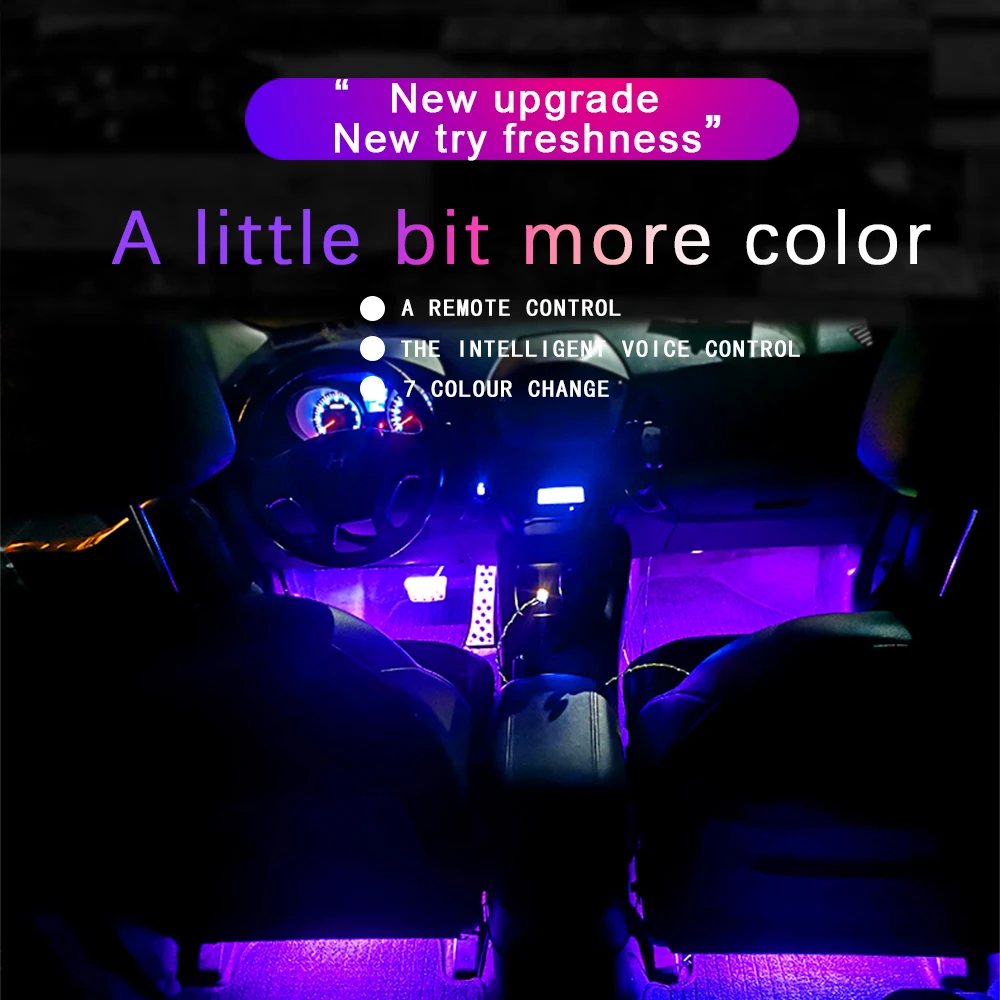 

DXZ 18 LED Music Voice Sound Control Car Interior Decorative Atmosphere Auto RGB Pathway Floor Light Strip Remote Control 12V