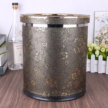 Cubo de basura de cuero PU Vintage luxuriou, cubo de basura de cocina de metal de doble capa con cubierta, bote de basura para escritorio para decoración del hogar PLJT10