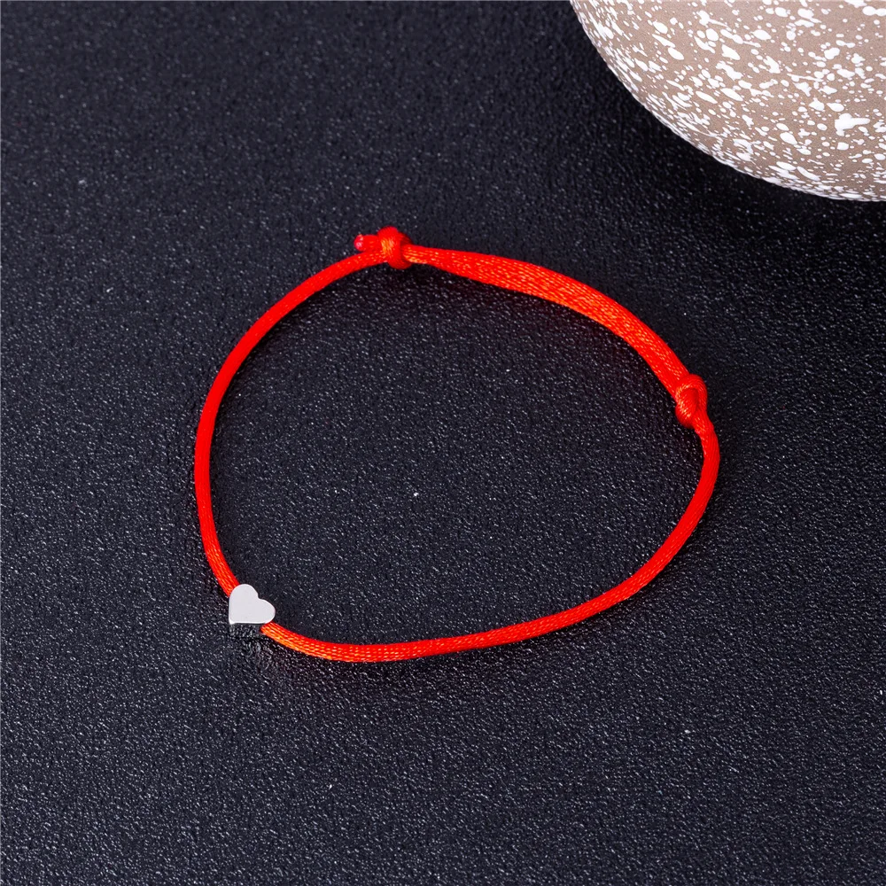 Red Rope Silver Color Heart Charm Rope Bracelet For Women Men Kids Handmade Simple Wristband