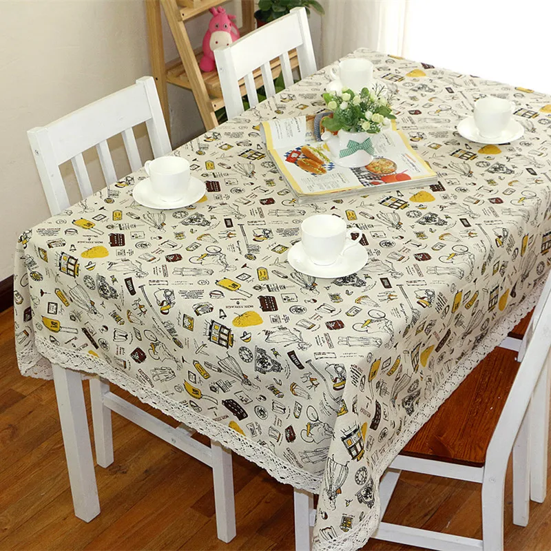 

Linen Tablecloth Little Girl Rabbit Plane Travel Pattern Lace Table Cover Tabel Cloth Table Cloth Square