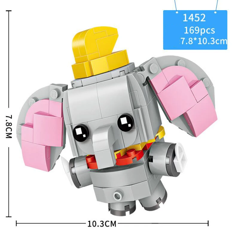 Большая голова мини-блок Сказка история Русалочка, Белоснежка Принцесса древесный Базз Лайтер слон Дамбо Винни Медведь Кирпичи Игрушки - Цвет: Dumbo