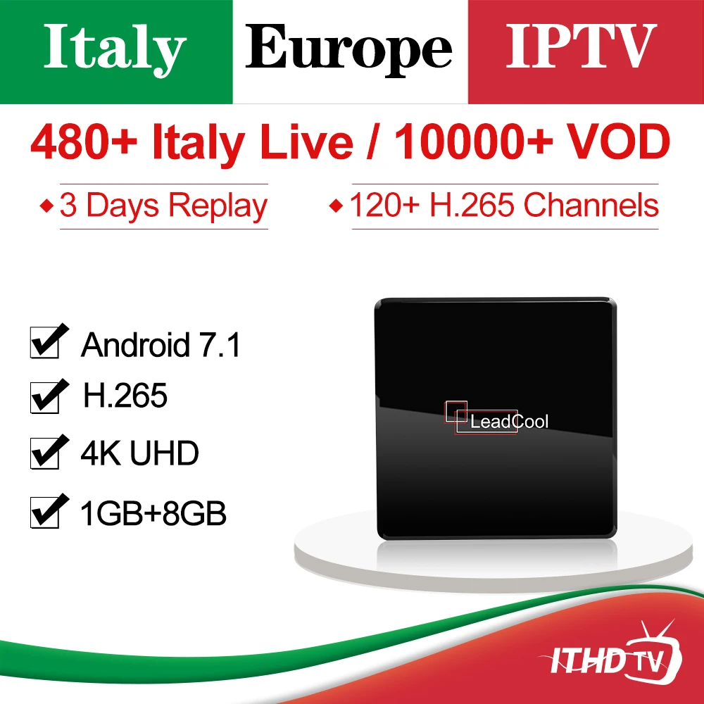 

IPTV Italy France Spain Portugal Turkey Qatar ITHDTV Leadcool X Android 7.1 1G+8G IPTV Italy France Spain Turkey IPTV 1 Year Box