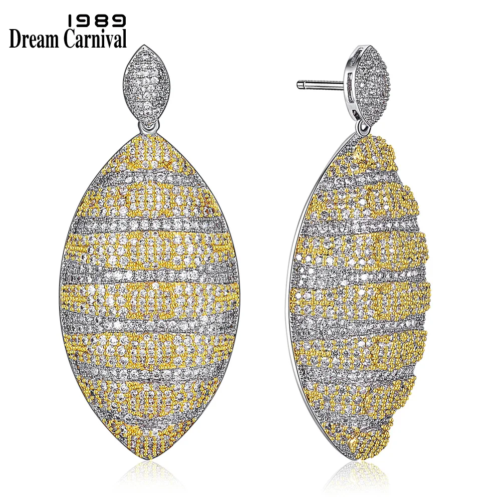 

DreamCarnival 1989 Long Earings Statement Bridal Jewellery 2-Tone Color Micro Pave setting Zircon crystals Earrings drop SE21419