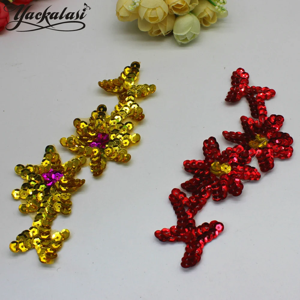 

YACKALASI 5 Pairs/Lot Sequined Applique Trims Sewing Patches Paillette Flower corsage multicolor 4.5*14.5cm